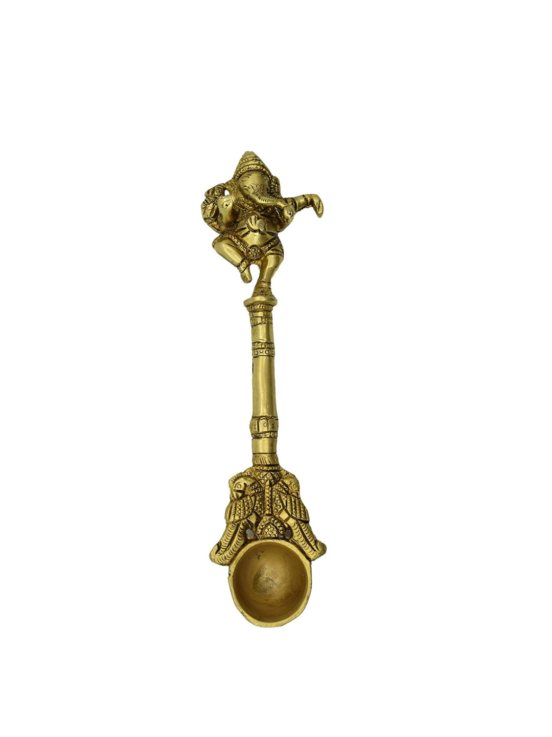 PujaNPujari Gold Toned Textured Brass Ganesh Hawan Spoon