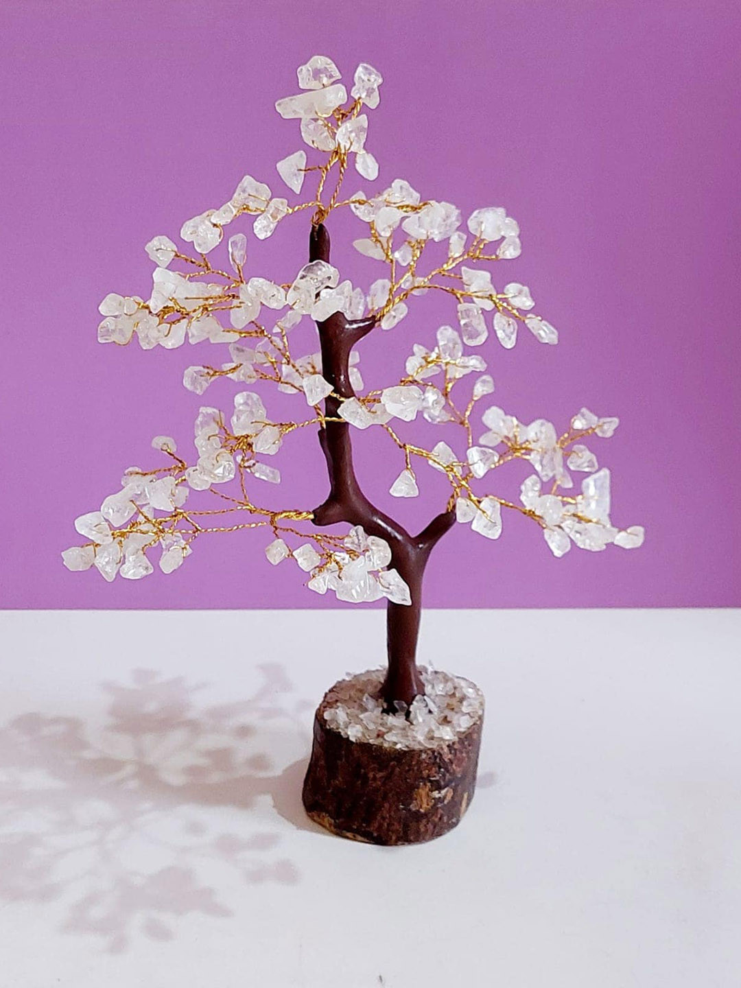 PujaNPujari Seven Chakra Crystal Tree White Marble Glossy Garden Small Showpiece - 9.1 Inches