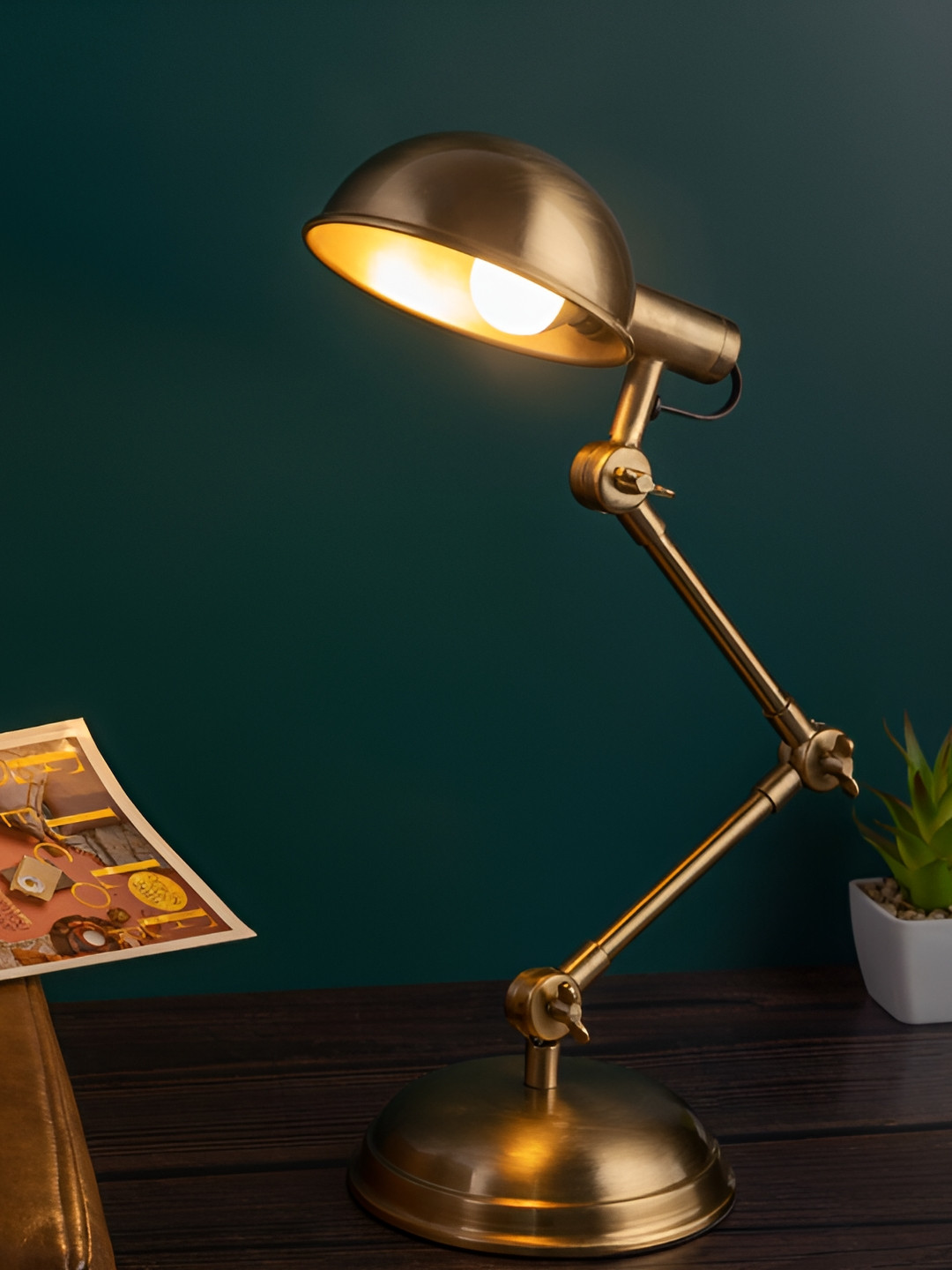 Decor de Maison Gold-Toned Semi-spherical Adjustable Metal Table Lamp