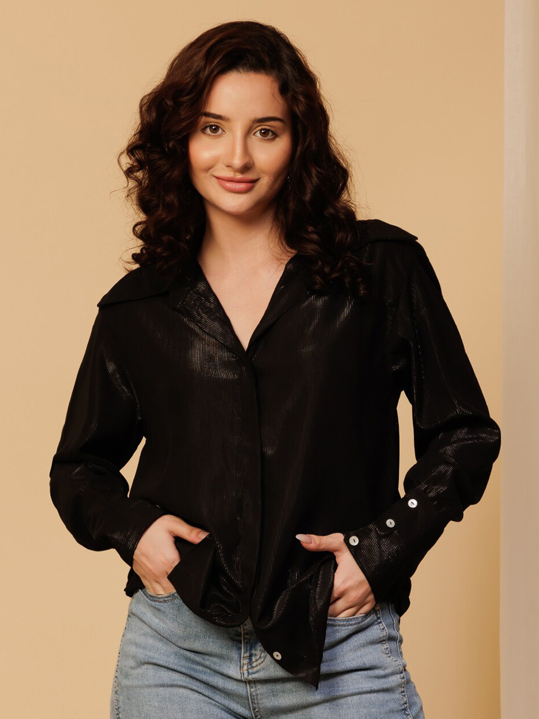 Urban Sundari Spread Collar Classic Opaque Shimmer Shirt