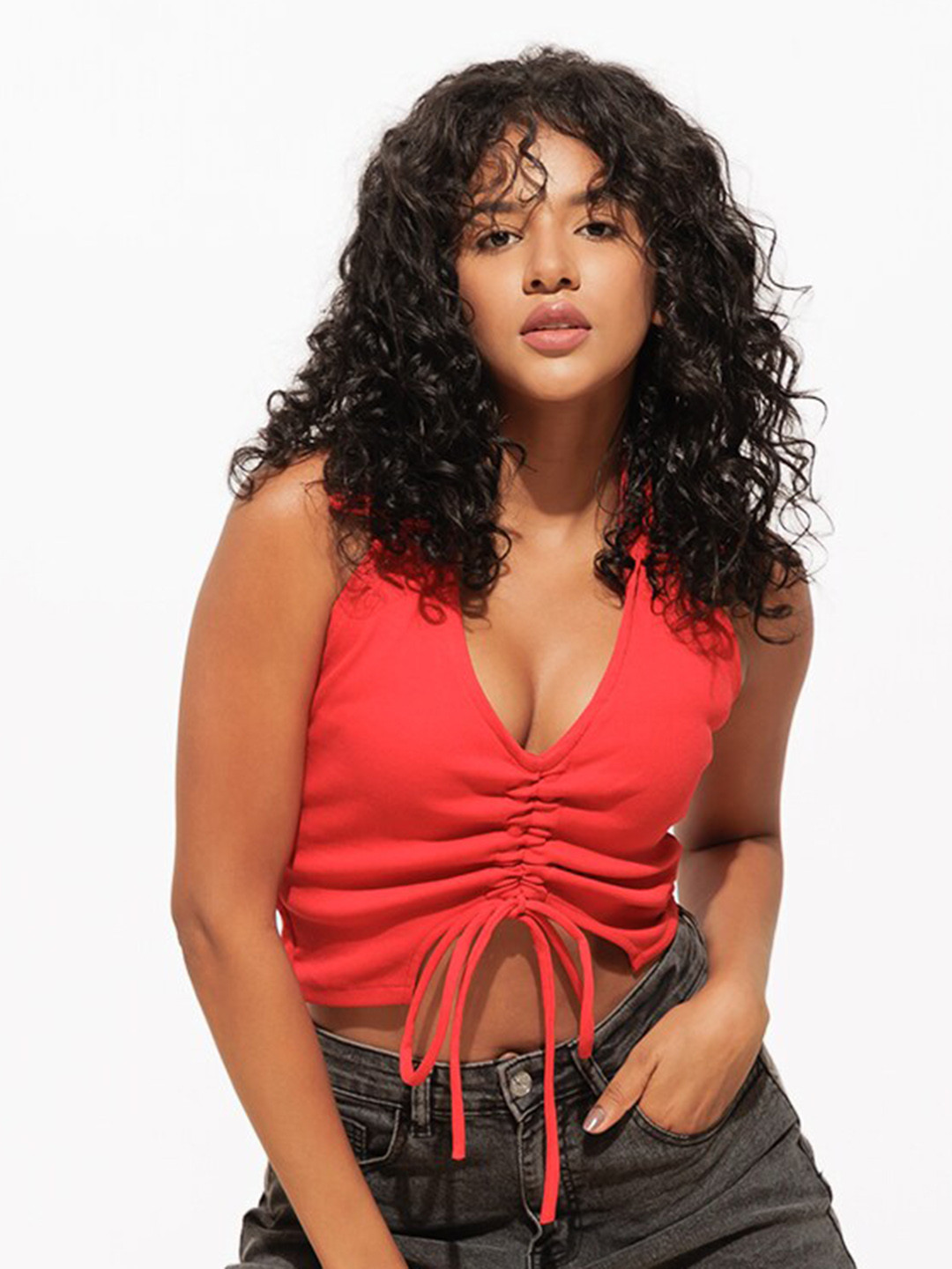 Urban Sundari Halter Neck Ruched Crop Top