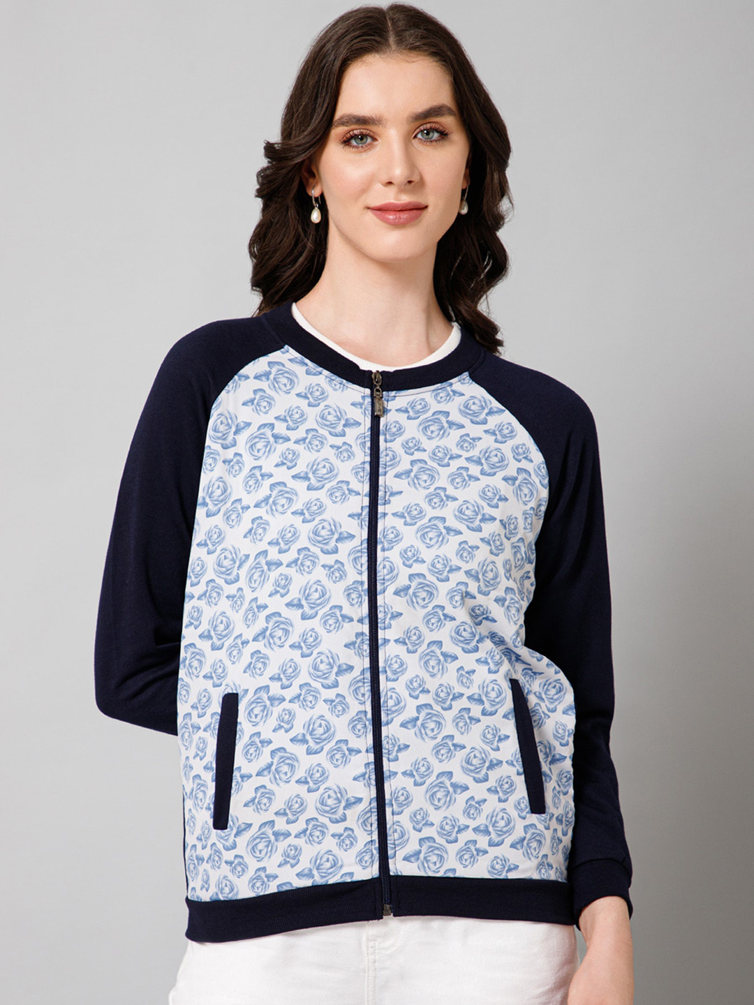 PURYS Floral Printed Fleece Tailored Jacket