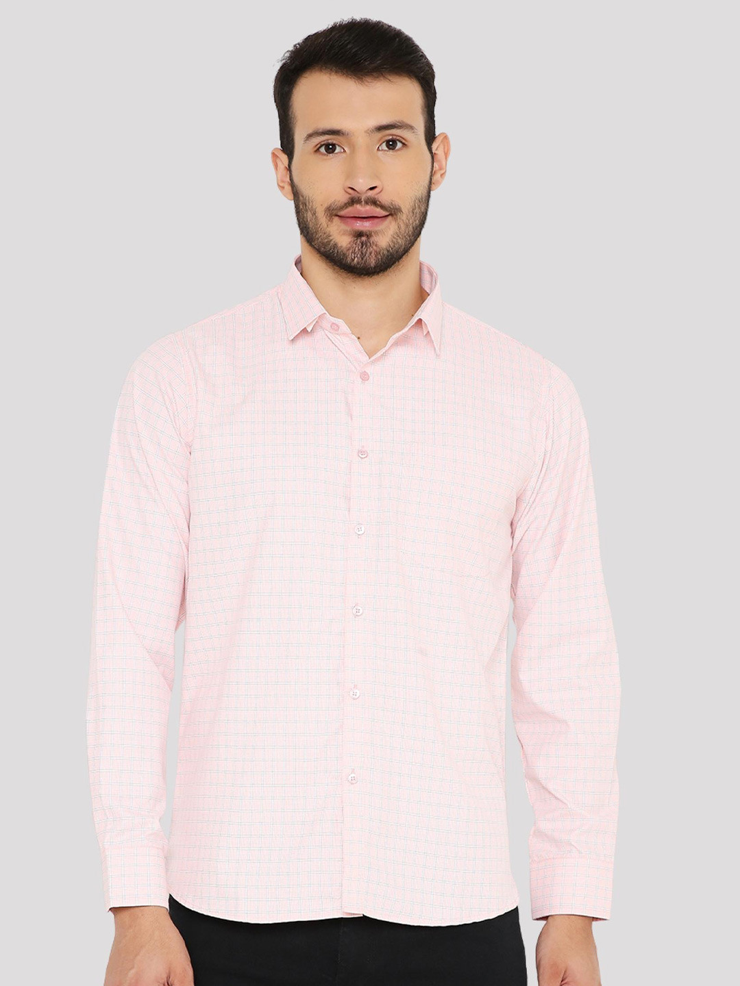 Maharaja India Slim Fit Grid Tattersall Checks Spread Collar Long Sleeves Casual Shirt