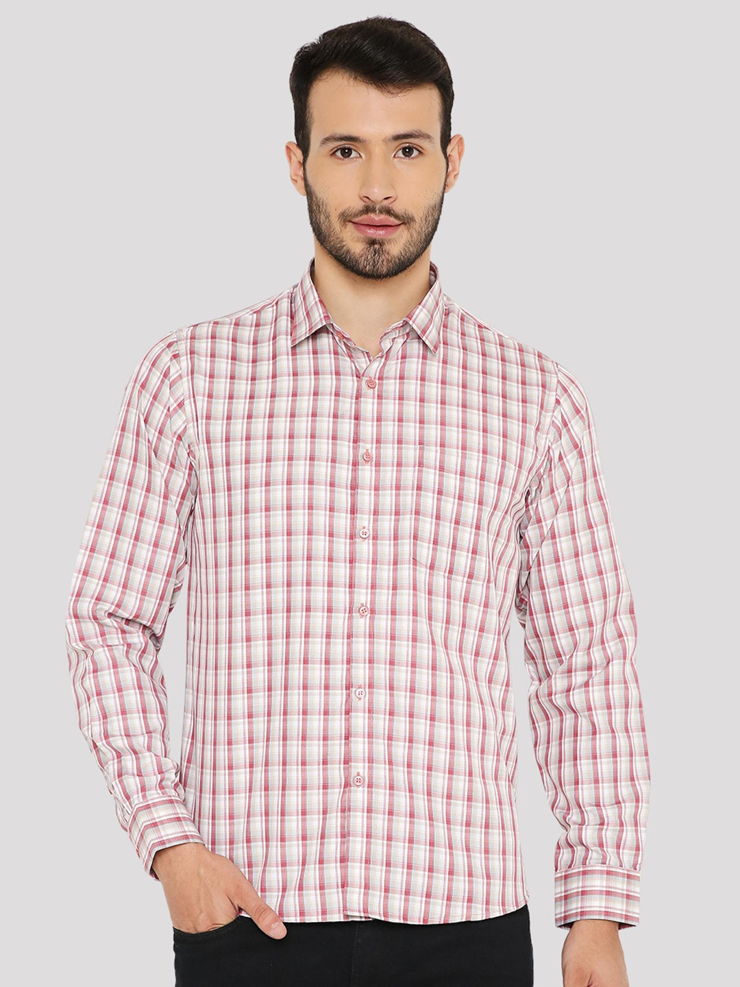 Regular Fit Tartan Checked Spread Collar Casual Shirt