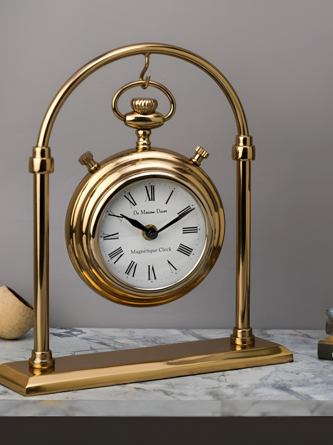 Decor de Maison Gold-Toned Round Metal Alarm Clock