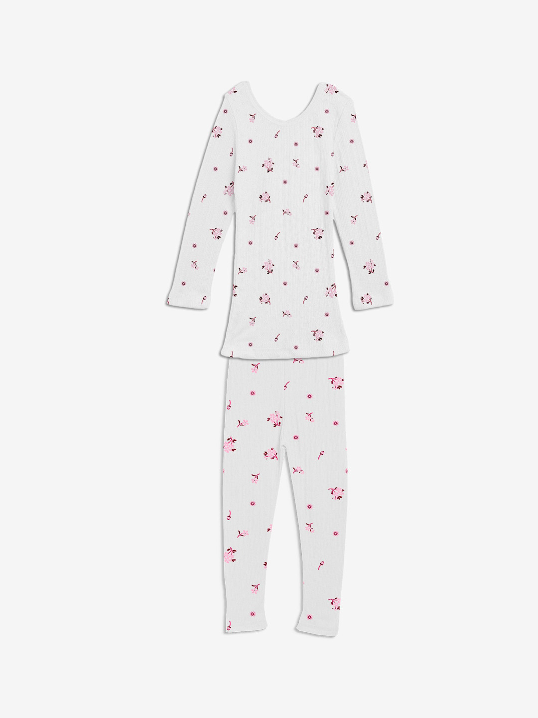 Kanvin White Girls Printed Long Sleeves Thermal Set