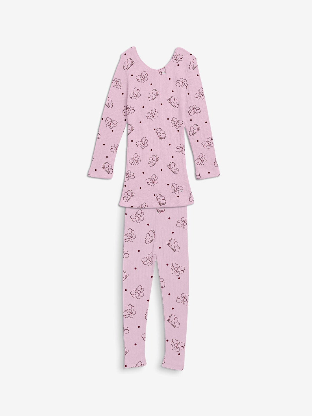 Kanvin Pink Girls Printed Long Sleeves Thermal Set