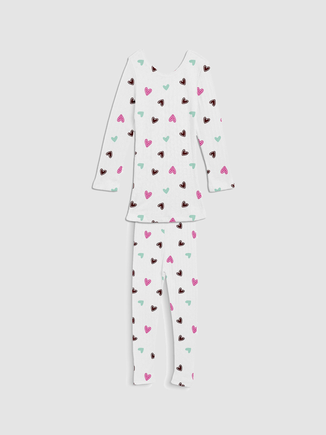 Kanvin White Girls Printed Long Sleeves Thermal Set