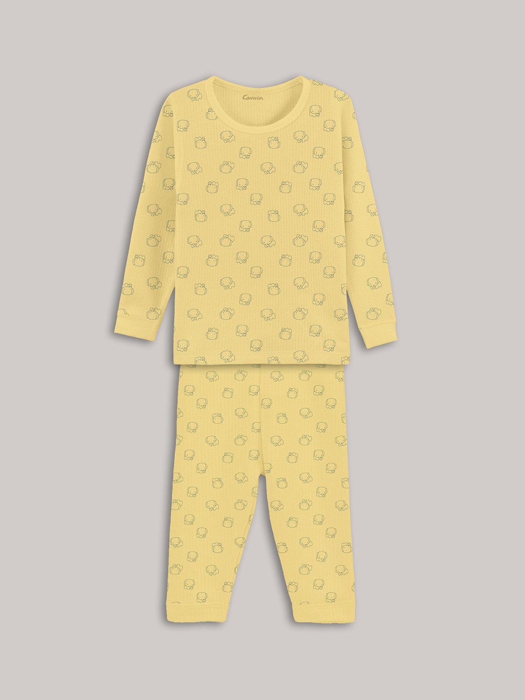 Kanvin Yellow Girls Printed Long Sleeves Thermal Set