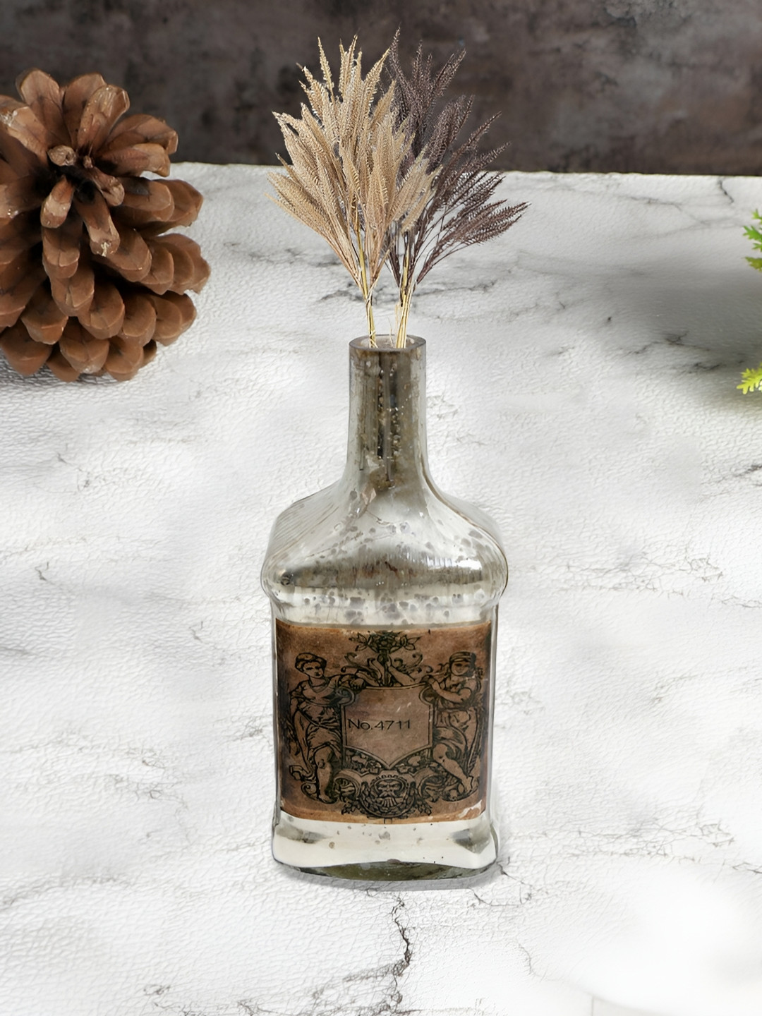 Decor de Maison SilverToned and Transparent Antique Glass Legacy Square Vase