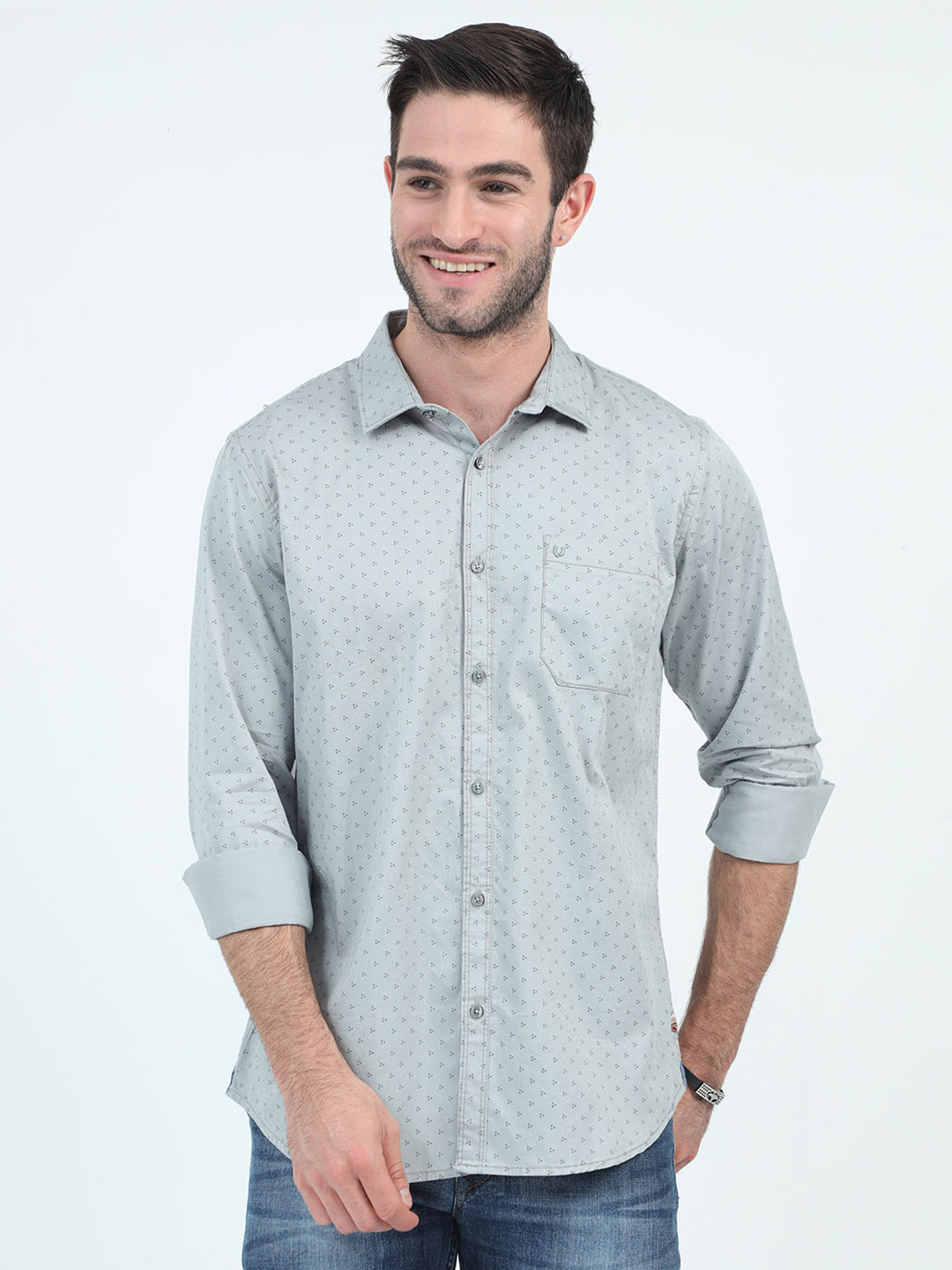 URBARO Smart Slim Fit Mircro Ditsy Printed Pure Cotton Casual Shirt