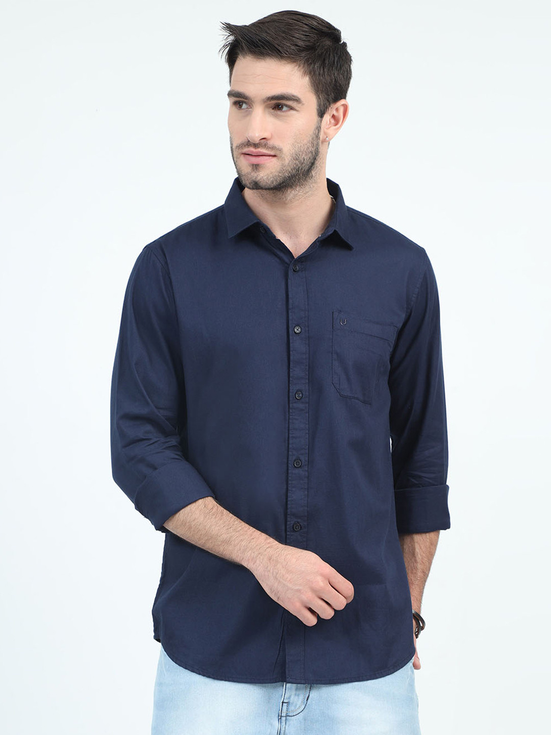URBARO Spread Collar Smart Slim Fit Casual Pure Cotton Shirt