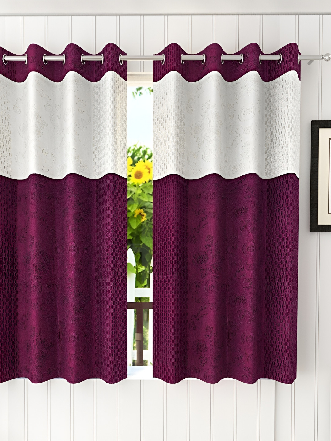 Ville Style Purple & White 2 Pieces Ethnic Motifs Room Darkening Window Curtains