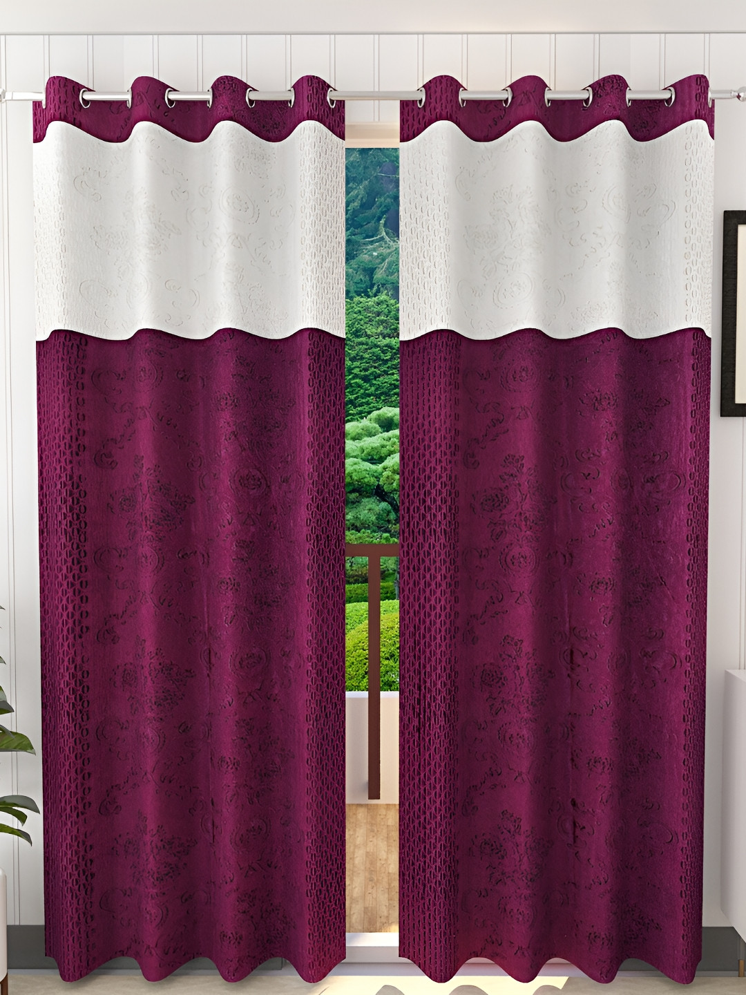 Ville Style Purple & White 2 Pieces Ethnic Motifs Room Darkening Door Curtains