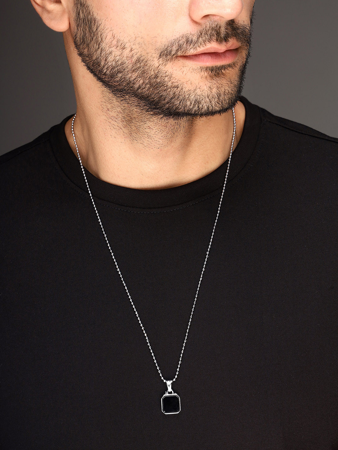 Bold by Priyaasi Silver-Plated Artificial Stones-Studded Pendant With Chain