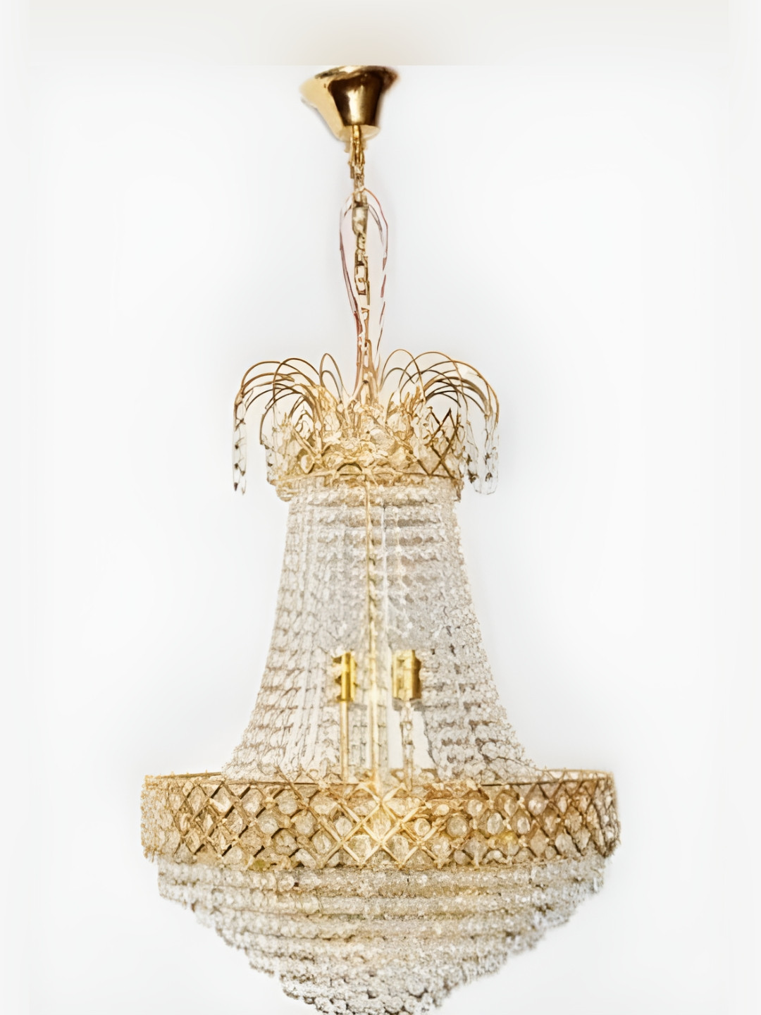 SHRI MAHAL ANTIQUES Gold Toned Textured Metal Crystal Big Size Jhumar Ceiling Lamp