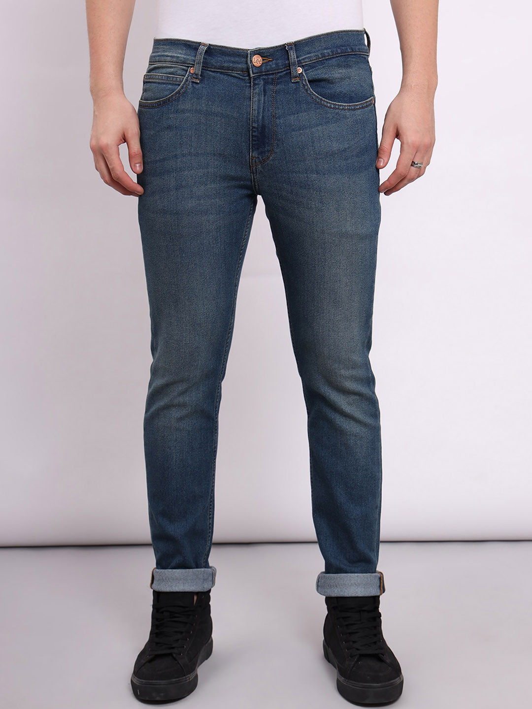 Lee Men Travis Mid-Rise Heavy Fade Clean Look Slim Fit Stretchable Jeans