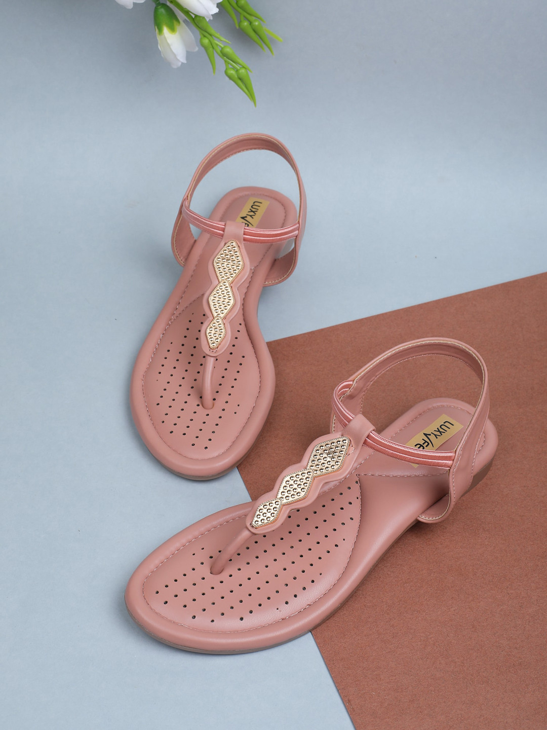 Luxyfeel Textured Party T-Strap Flats