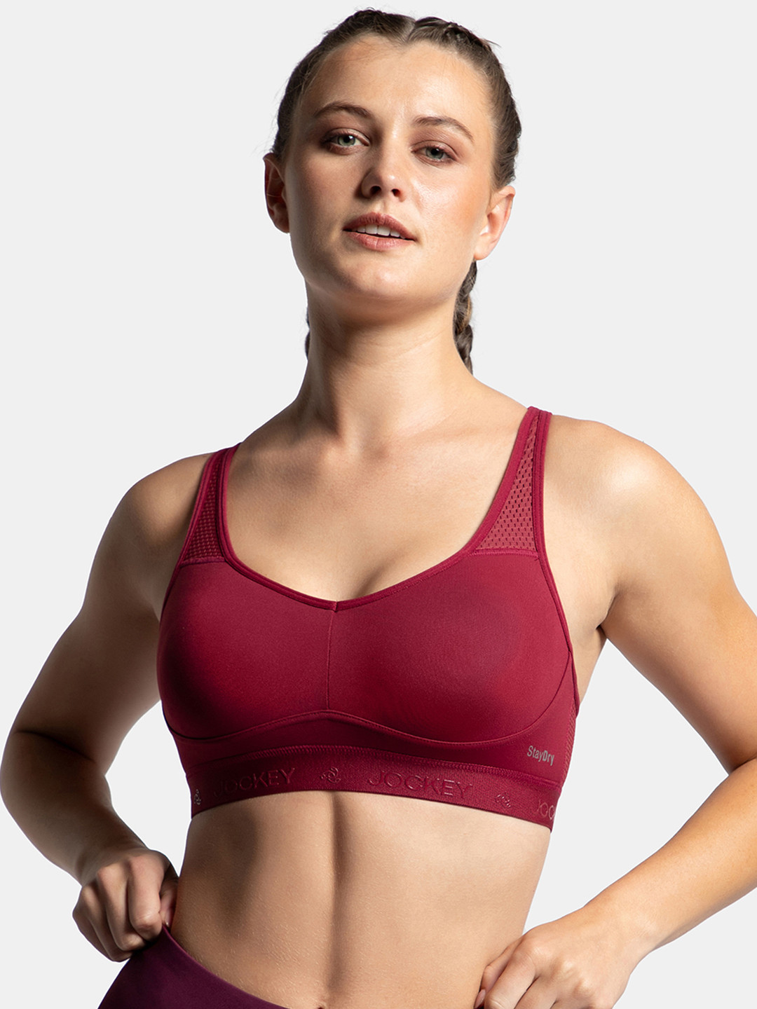 Jockey Wirefree Padded Tactel Nylon Full Coverage Sports Bra with Cross Back Styling-AP21