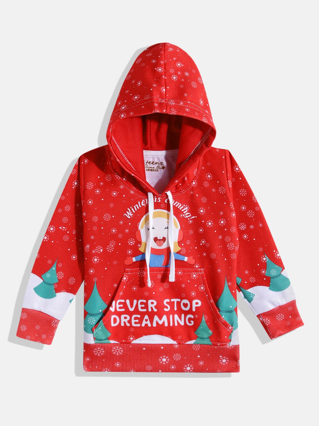 Eteenz Girls Cotton Printed Hooded Sweatshirt