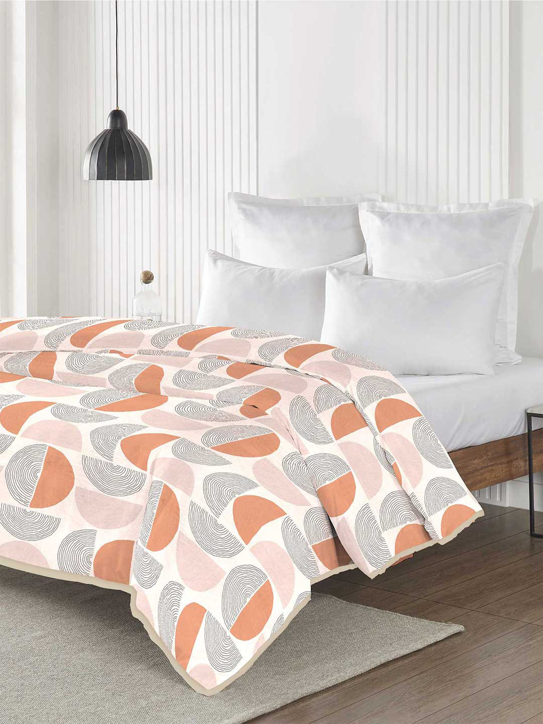 MYTRIDENT Orange & Black Geometric Printed Microfiber Mild Winter King Double Bed Blanket