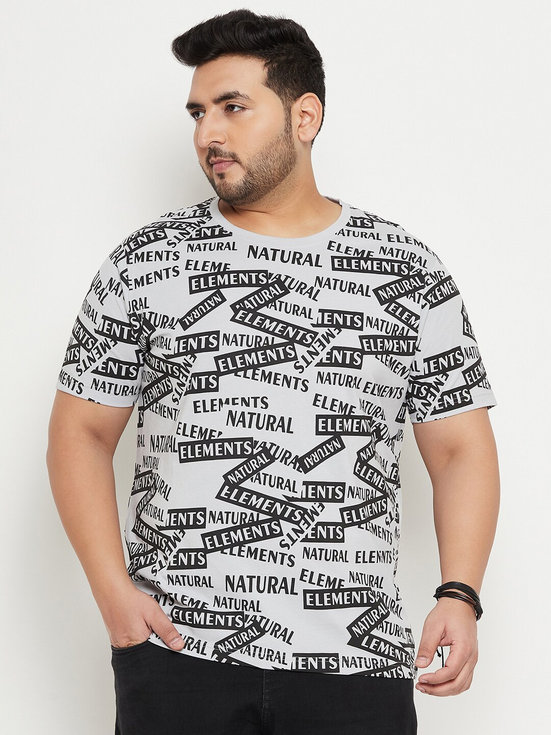 Club York Plus Size Typography Printed Round Neck T-shirt