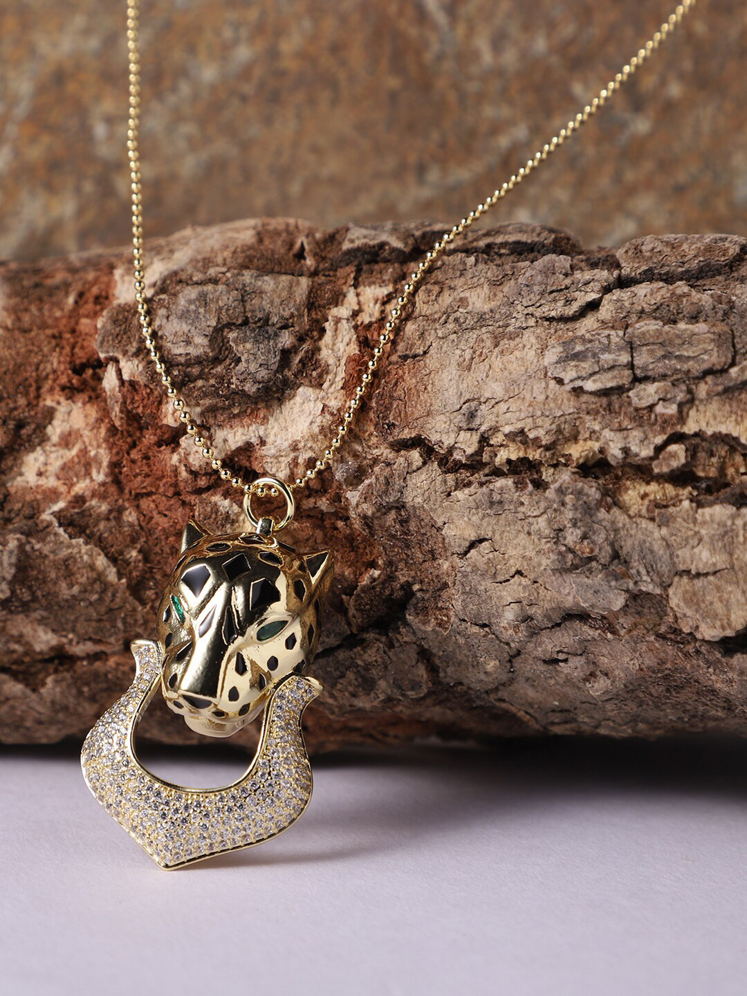 PATOLA BY VJ Jaguar Animal-Shaped Stones & Beads Pendant With Chain