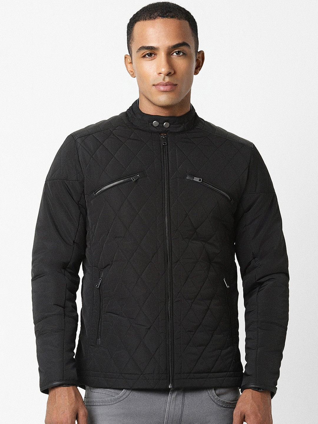 Peter England Casuals Stand Collar Quilted Jacket