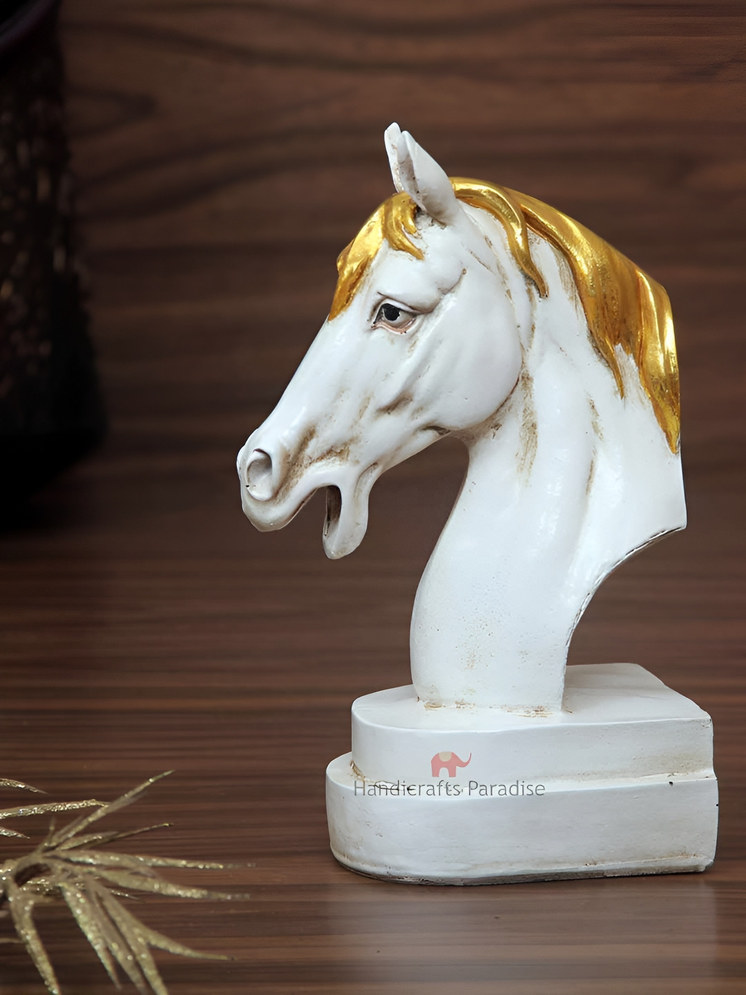 HANDICRAFTS PARADISE Horse White Polyresin Glossy Living Room Small Showpiece - 8 Inches