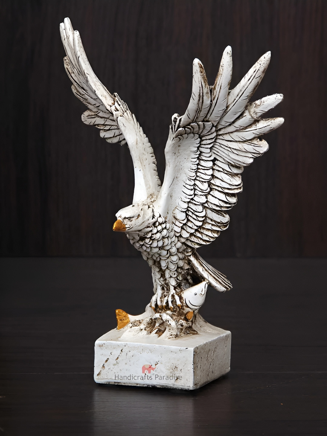 HANDICRAFTS PARADISE Eagle White Polyresin Matte Living Room Small Showpiece - 8.7 Inches