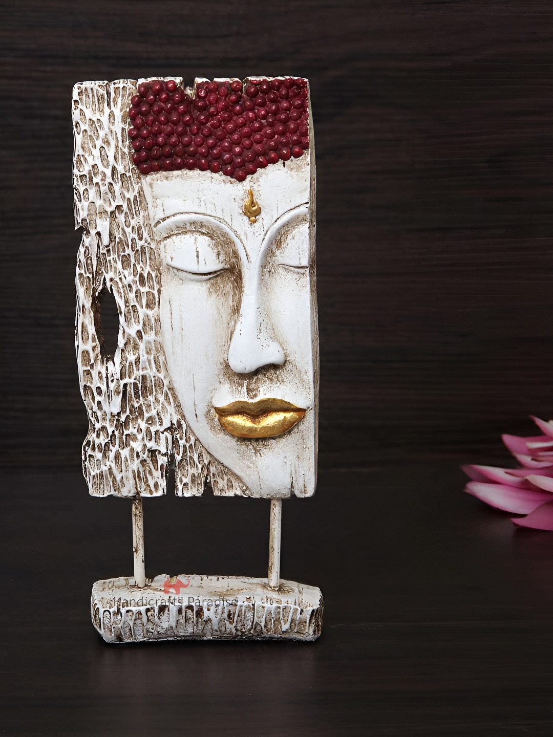 HANDICRAFTS PARADISE Buddha Face Panel White Polyresin Glossy Living Room Medium Showpiece - 11.5 Inches