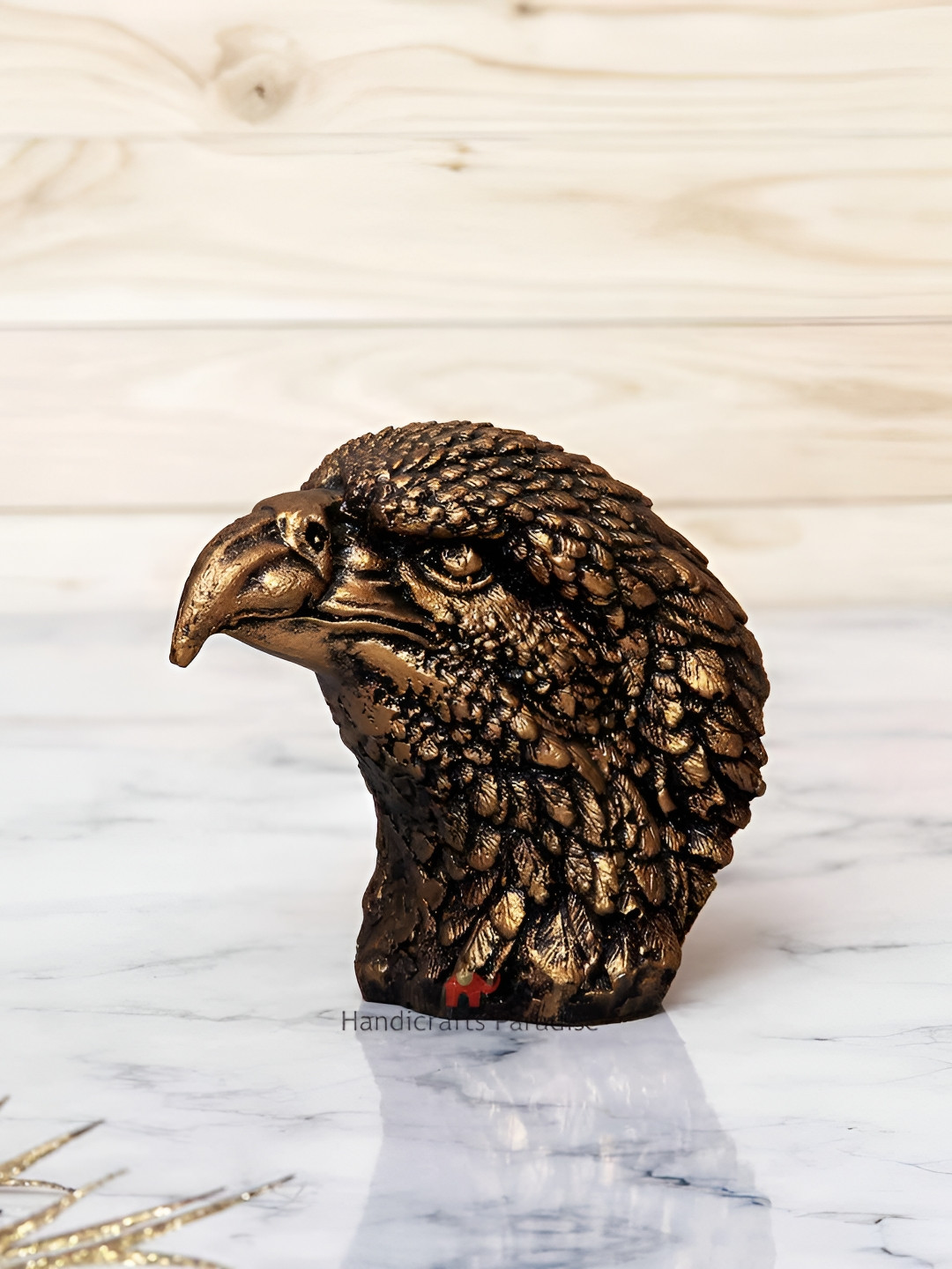HANDICRAFTS PARADISE Eagle Face Head Brown Polyresin Matte Living Room Small Showpiece - 5 Inches