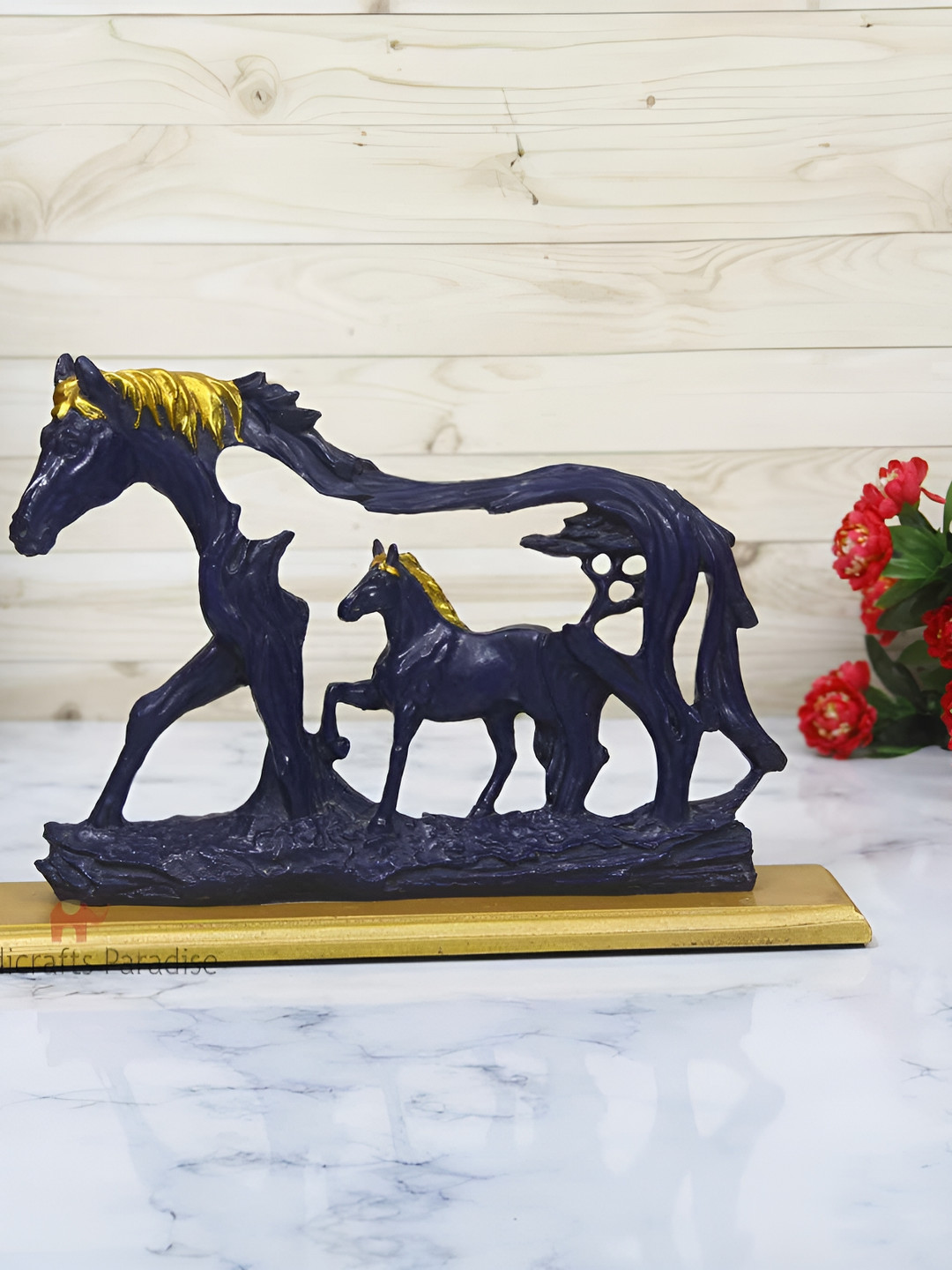 HANDICRAFTS PARADISE Baby Horse Black Polyresin Natural Living Room Medium Showpiece - 13 Inches