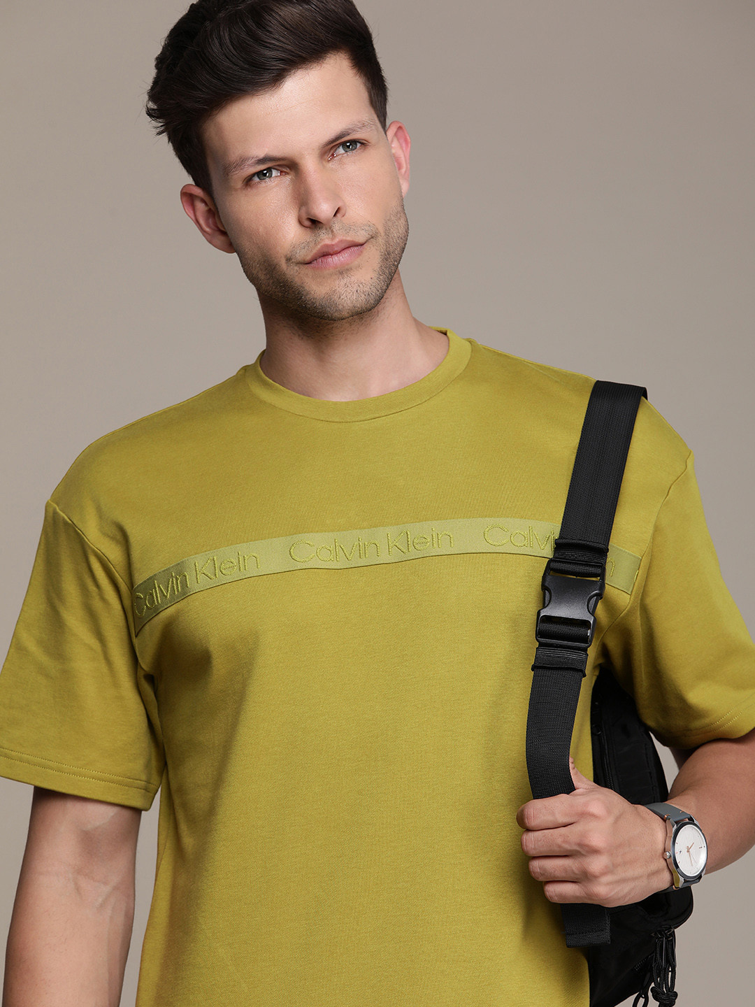 Calvin Klein Jeans Applique Drop-Shoulder Sleeves Pure Cotton Casual T-shirt