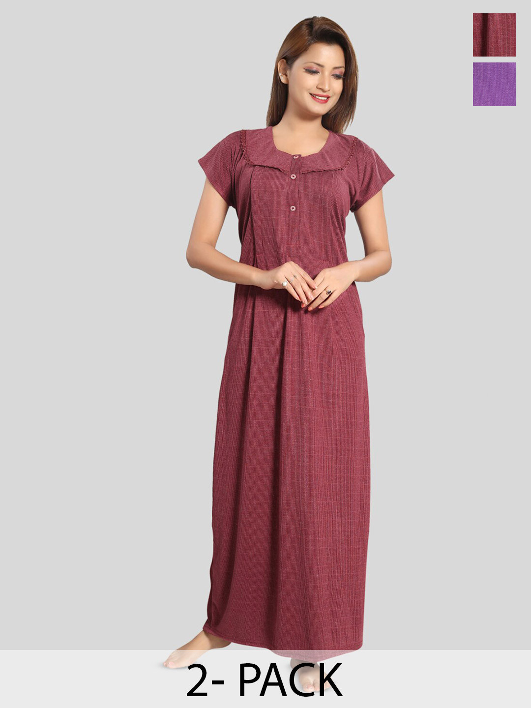 Fabme Pack Of 2 Striped Maternity Maxi Nightdress