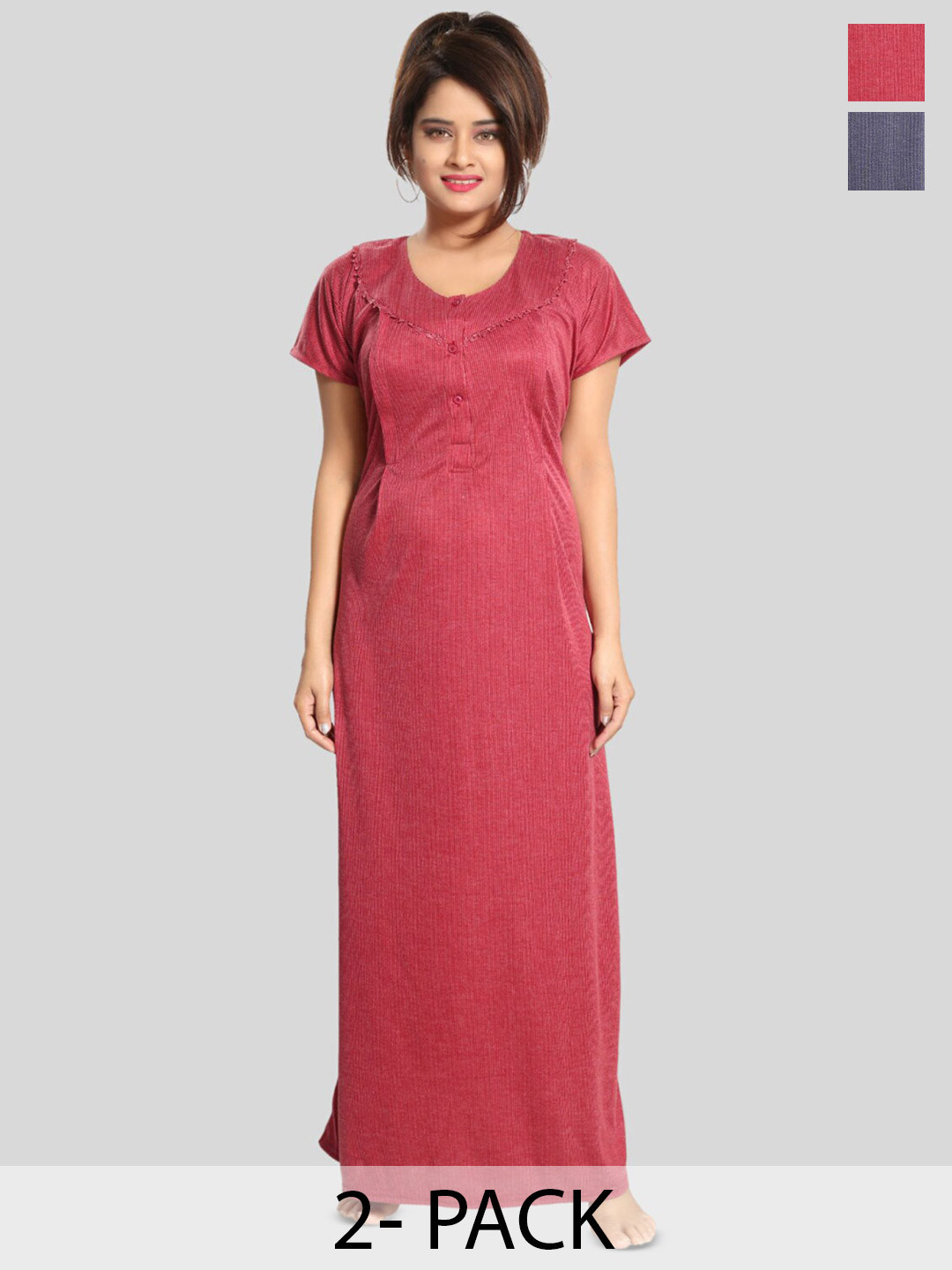 Fabme Pack Of 2 Striped Maternity Maxi Nightdress