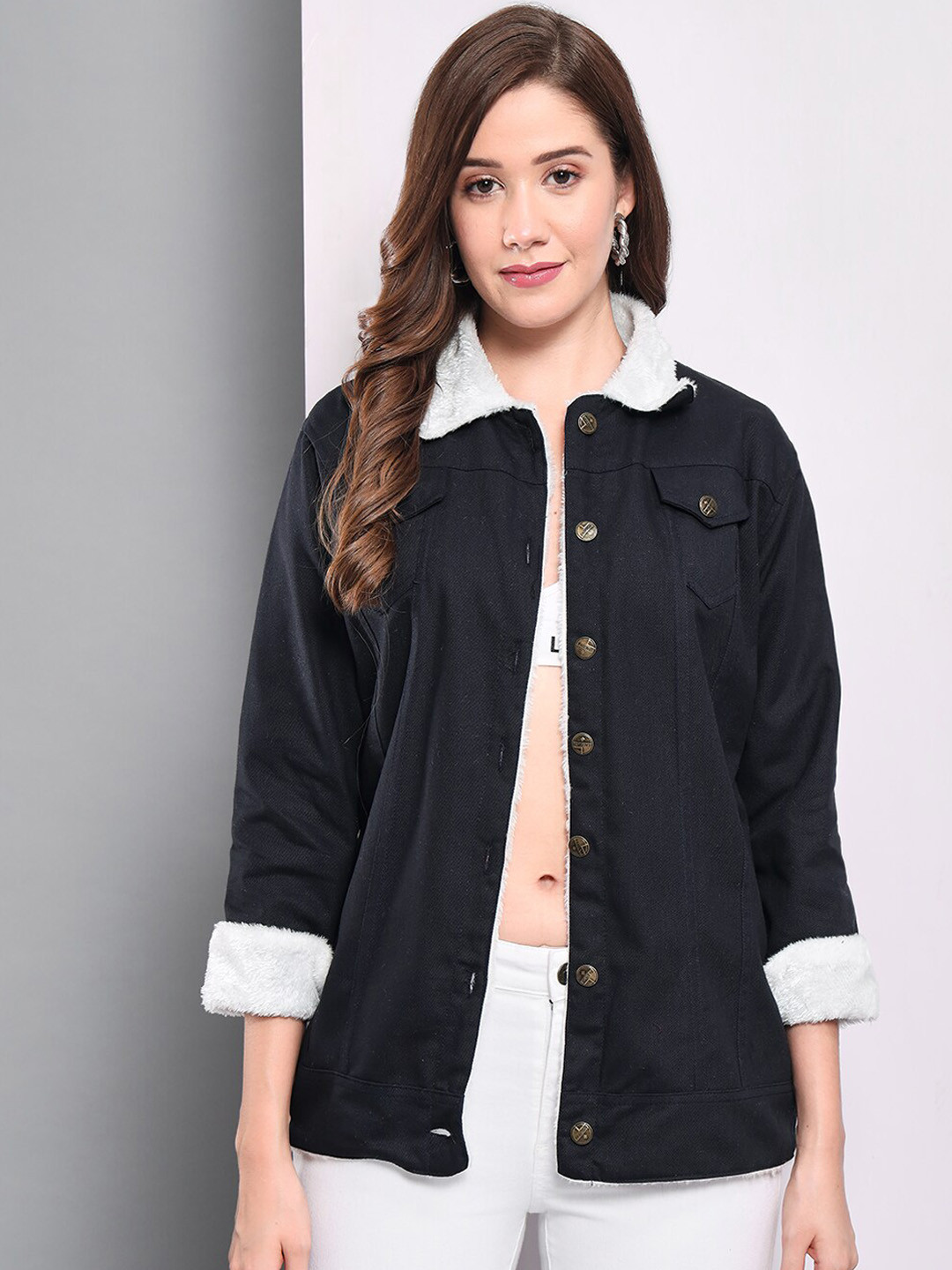 Funday Fashion Spread Collar Longline Cotton Denim Jacket