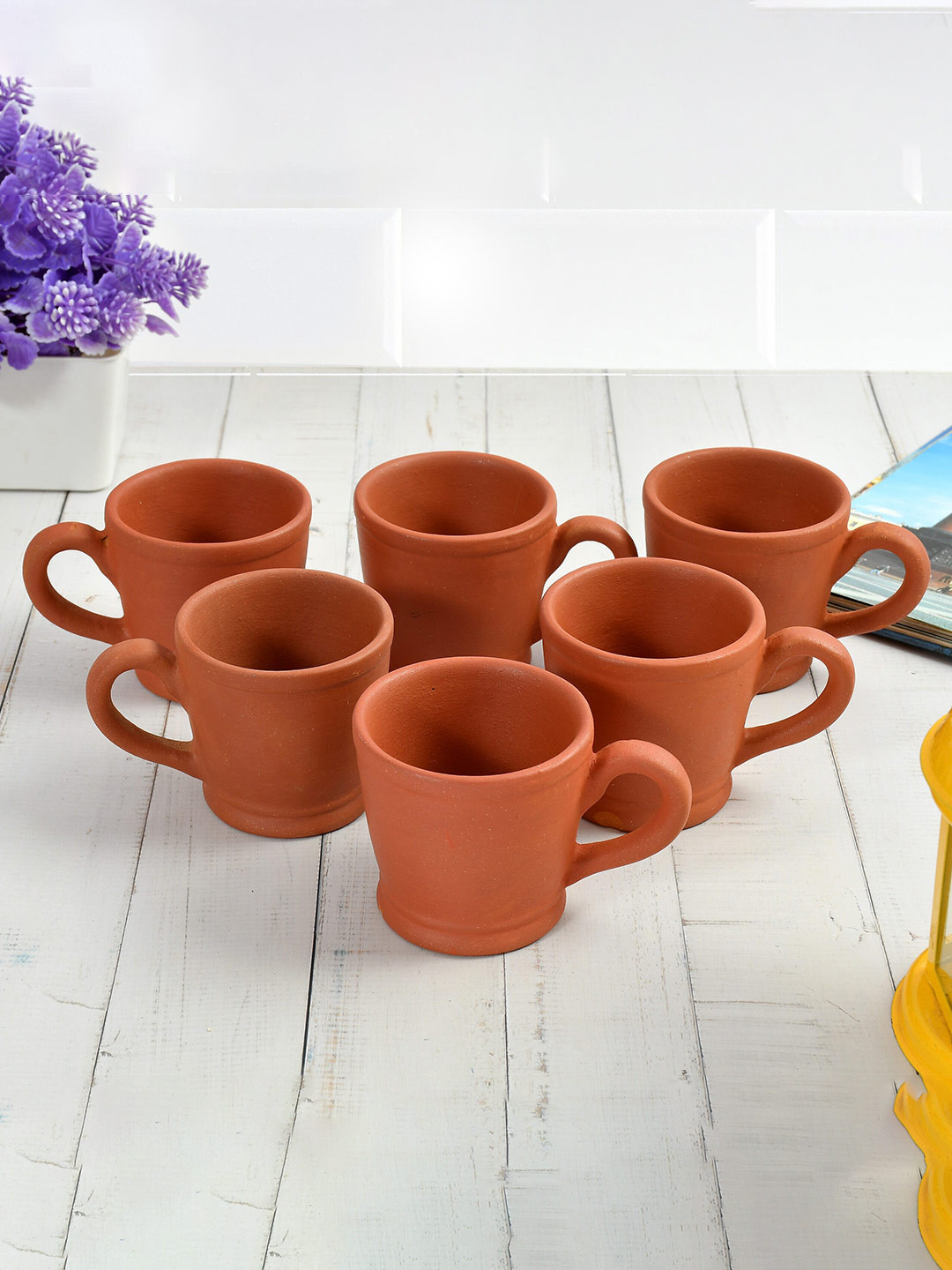 CLIO'S HERITAGE STORE Rudr Name Personalised Brown Ceramic Microwave Safe 6 Piece Cups-150ml