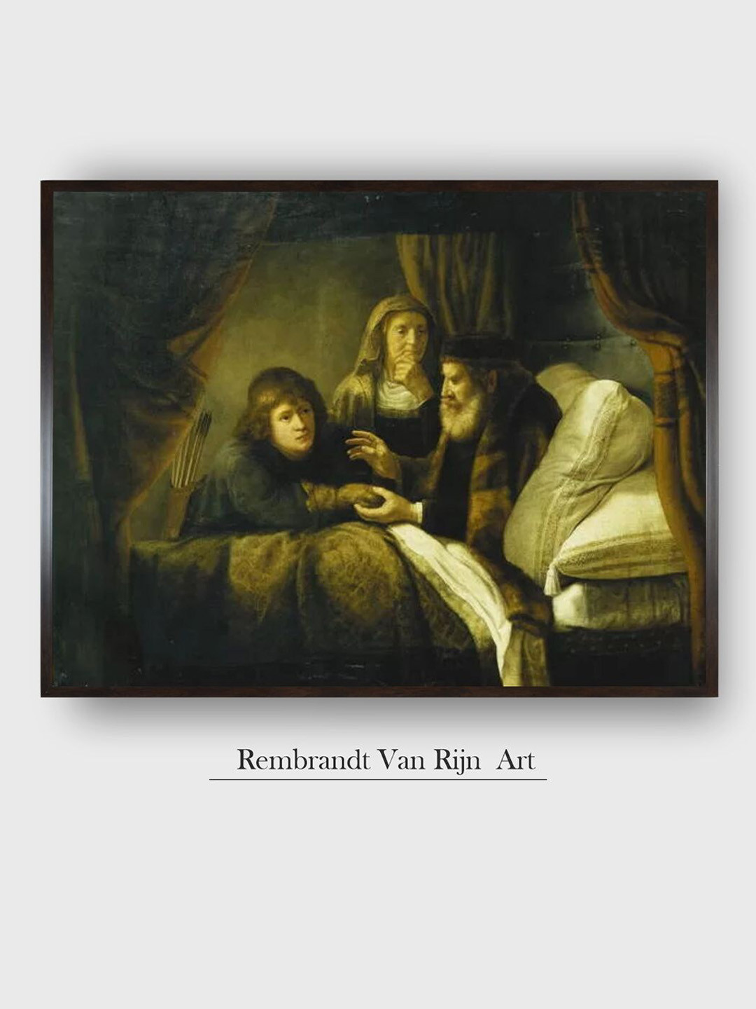 The Art House Brown & Green Issac Blessing Jacob Canvas Wooden Painting Wall Art