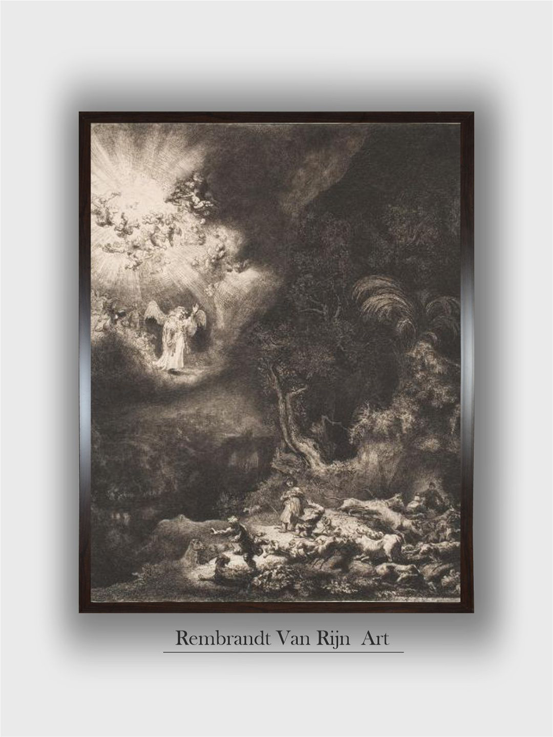 The Art House Black The Angel Appearing To The Shepherds Wooden Painting Wall Art