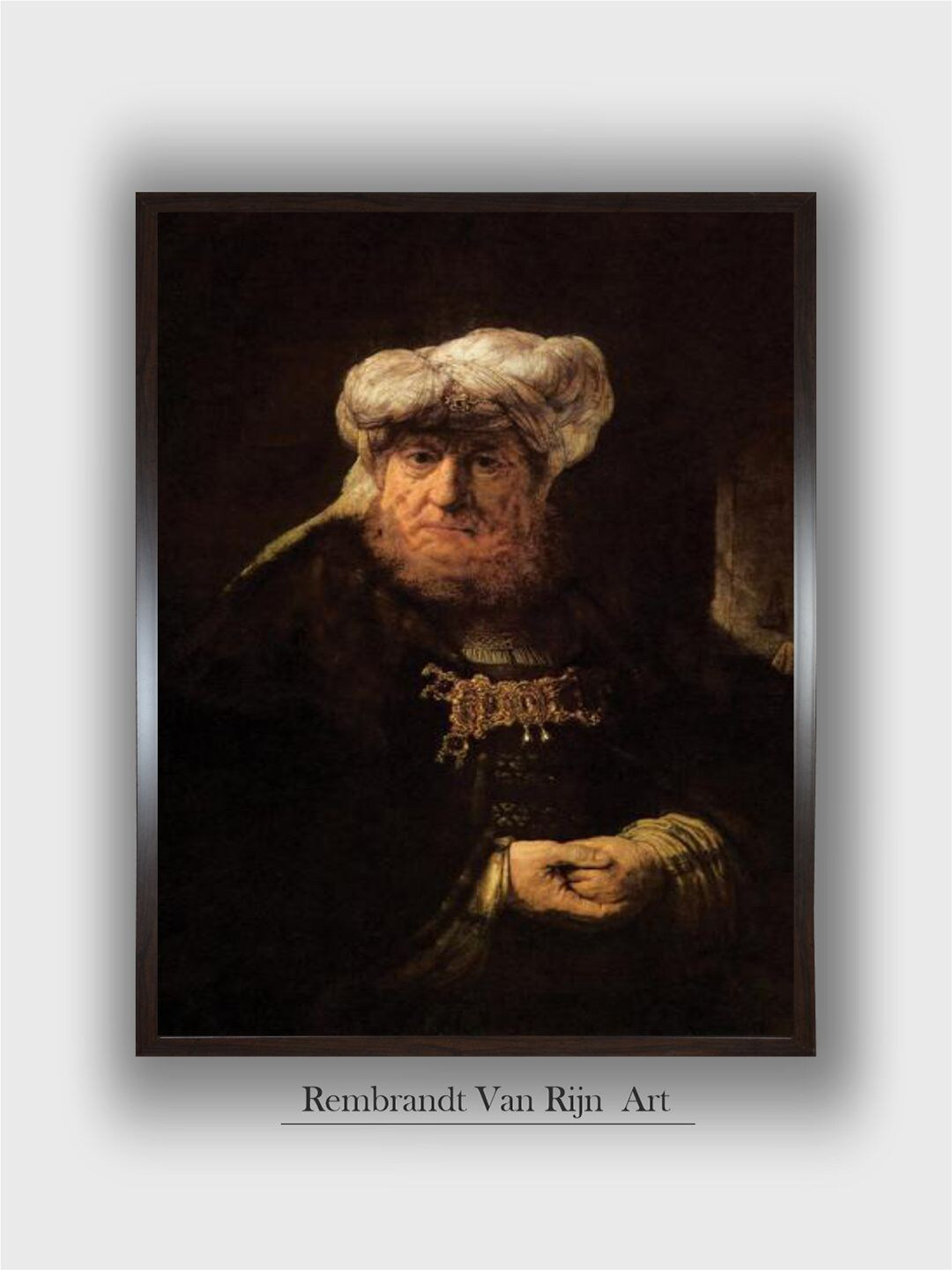 The Art House Black Portrait of an Old Man in Red Wooden Painting Wall Art