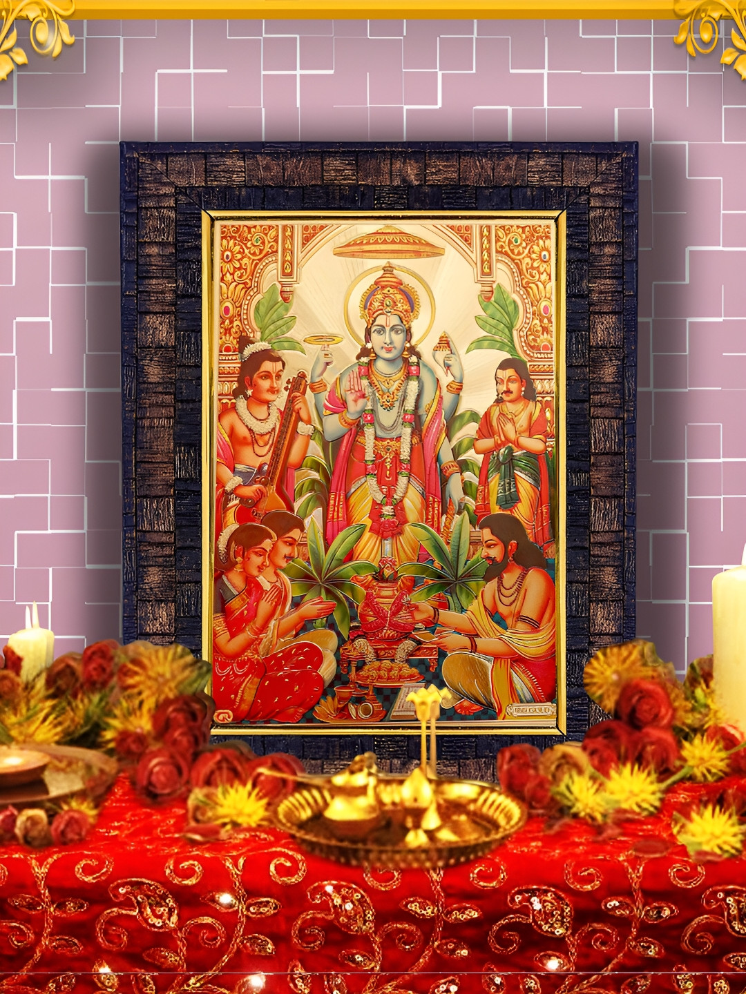 Hawai Black & Red Hawai Sathya Narayanan Ji Gold Plated Wooden Wall Photo Frames