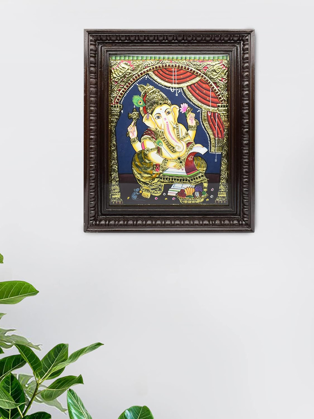 PujaNPujari Yellow & Black Ganapati Tanjore Painting