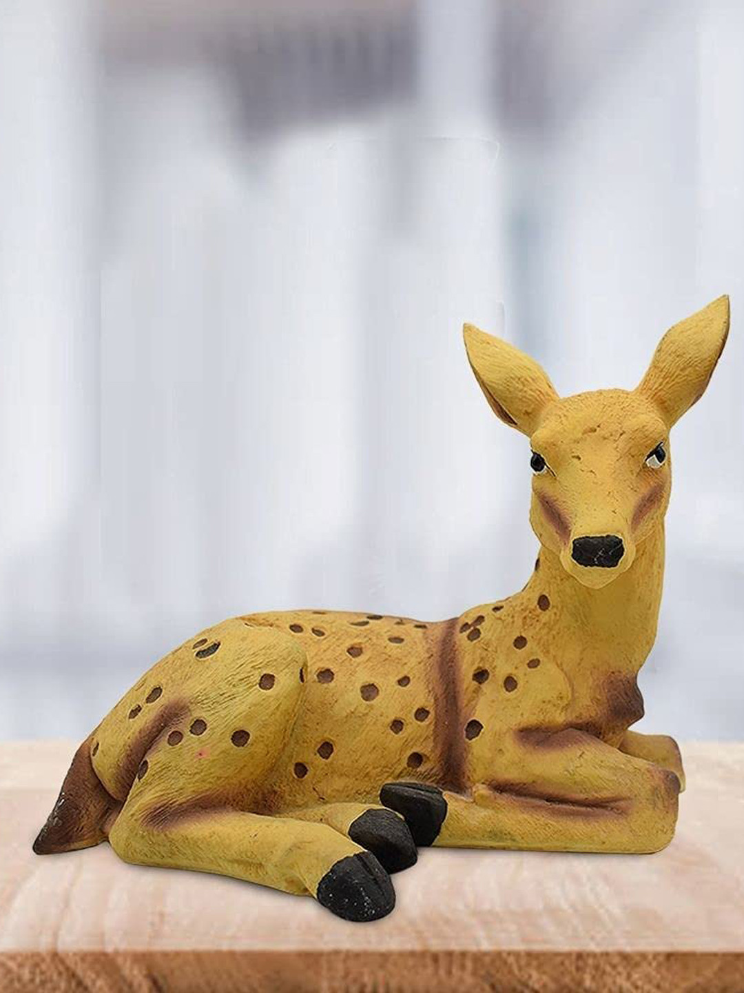 PujaNPujari Deer Brown Polyresin Matte Living Room Small Showpiece - 6.3 Inches