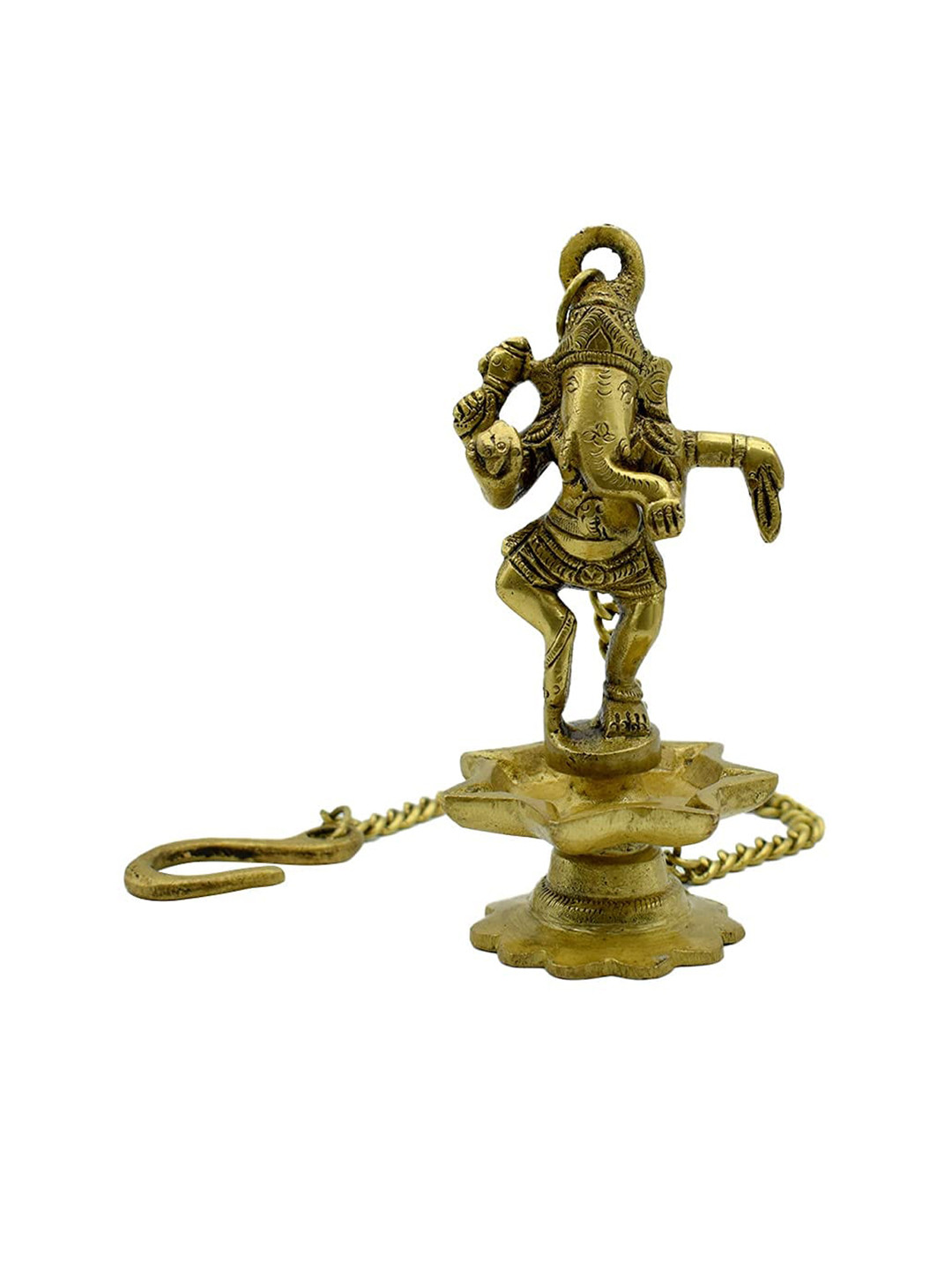 PujaNPujari Gold Toned & Brown Textured Ganesh Hanging Diya