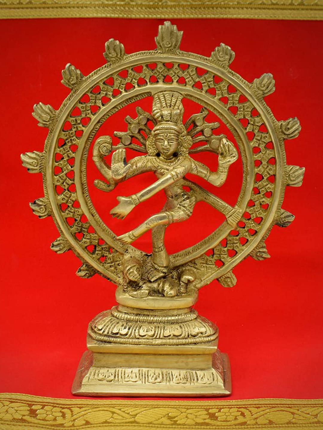 PujaNPujari Nataraj Gold Brass Metallic Prayer Room Small Showpiece - 7.9 Inches