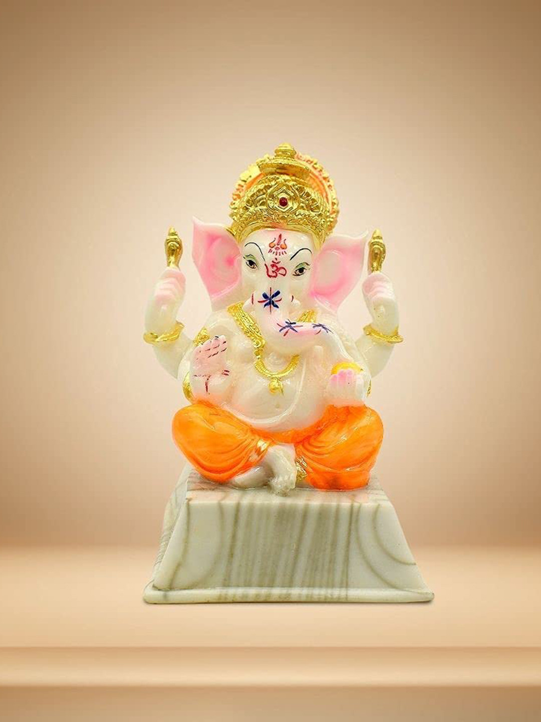 PujaNPujari Ganapati White Polyresin Glossy Living Room Small Showpiece - 7.1 Inches