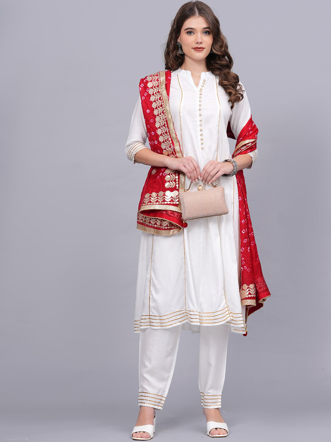 HIGHLIGHT FASHION EXPORT Mandarin Collar Gotta Patti  A-Line Kurta With Trouser &  Dupatta