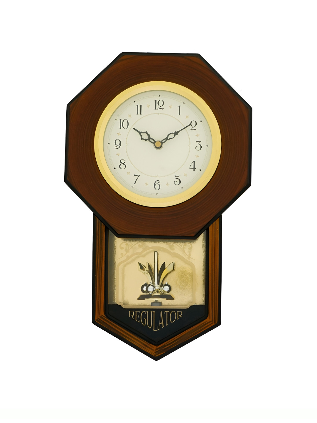 CHRONIKLE Brown and GoldToned Round Analogue Contemporary Wall Clock