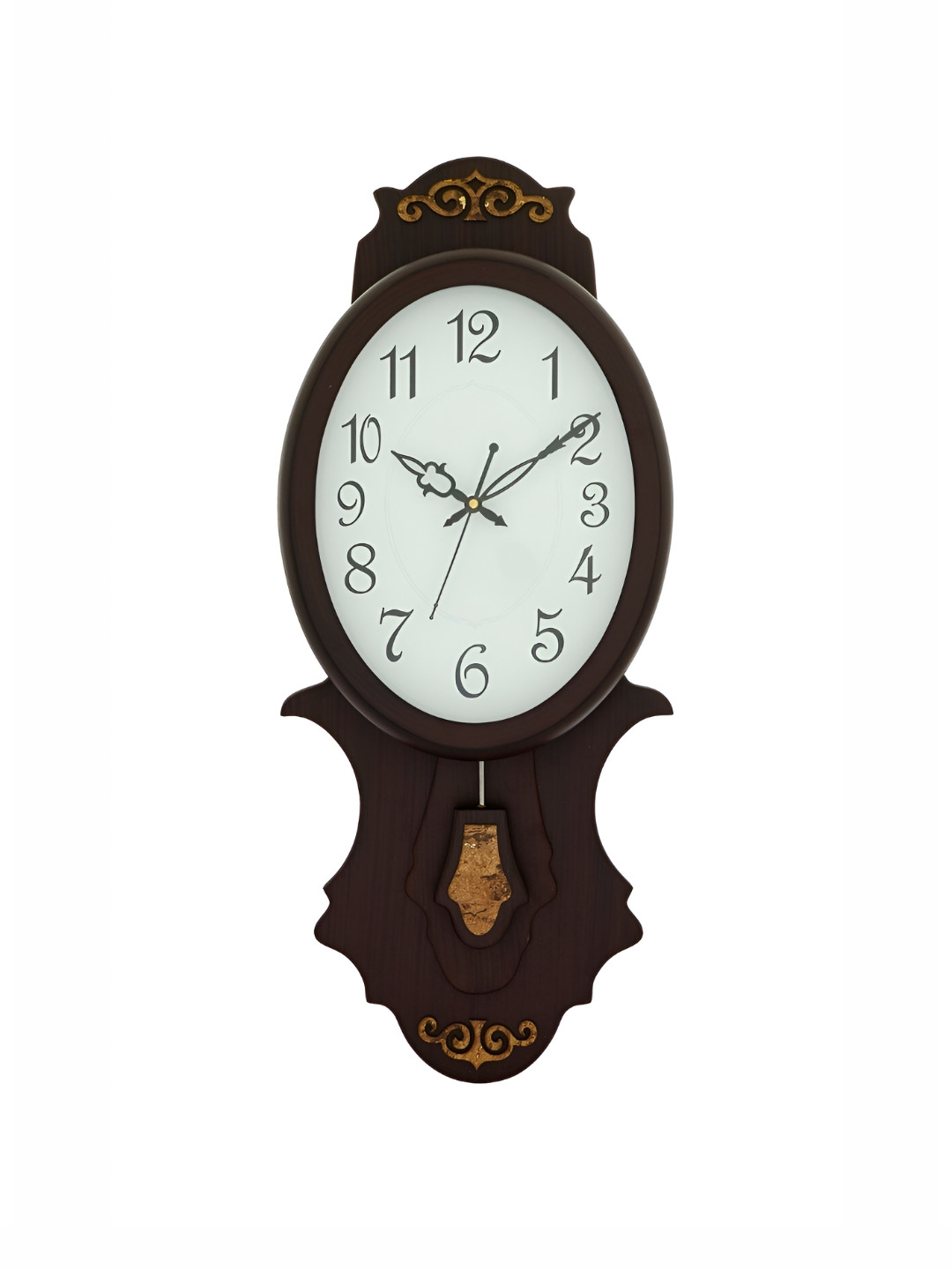 CHRONIKLE Brown Oval Wood Traditional Wall Clock